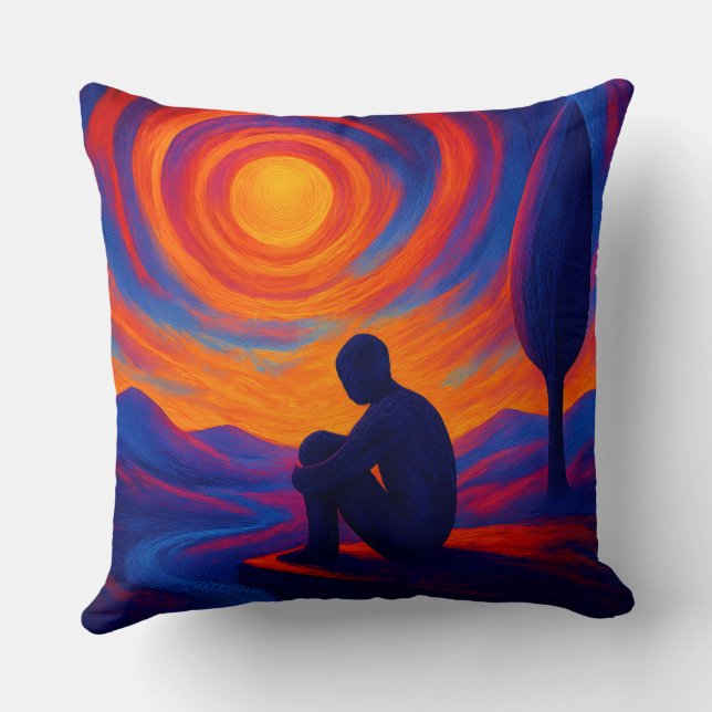 Almofada Solitude Under the Sun Abstract Blue and Orange (Verso)