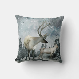 Almofada Solstício-Inverno Floresta de Stag Deer Throw Pi
