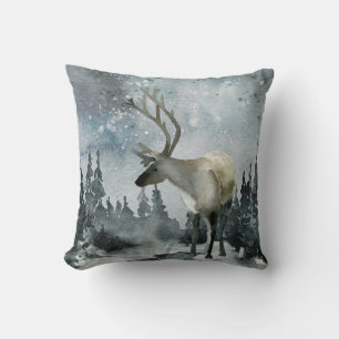 Almofada Solstício-Inverno Floresta de Stag Deer Throw Pi