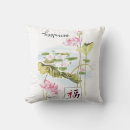 Almofada Solteiro Impresso Palavra Felicidade com Linhas de