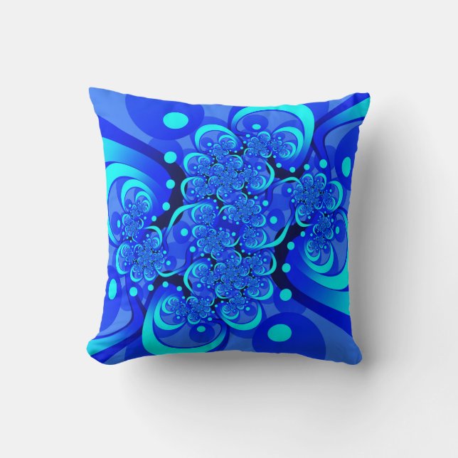 Almofada Sombras da Arte Fractal Abstrato Moderna Azul (Frente)