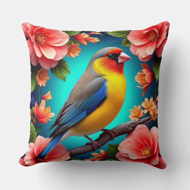 Almofada Songbird Perfeitado Entre Flores Brilhantes (Frente)