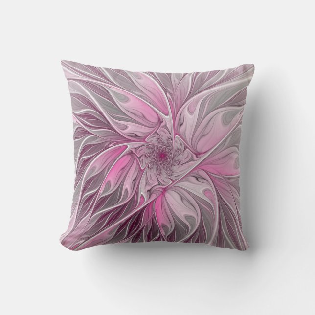Almofada Sonho de Flor Rosa Fractal, Padrão de Fantasia Flo (Frente)