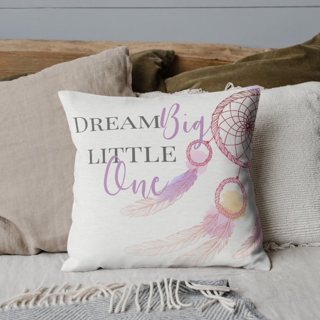 Almofada Sonho Rosa Bonito Grande Pequena Citação de Sonho (Cute Pink Dream Big Little One Dream Quote Throw Pillow)