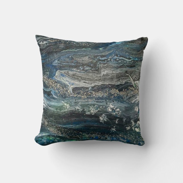 Almofada Sonhos da pintura acrílica oceânica 19 em cinza (Frente)