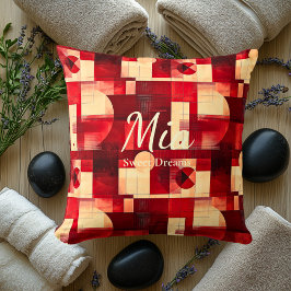 Almofada Sonhos Doce - Ênfase Geométrica Vermelha e Creme