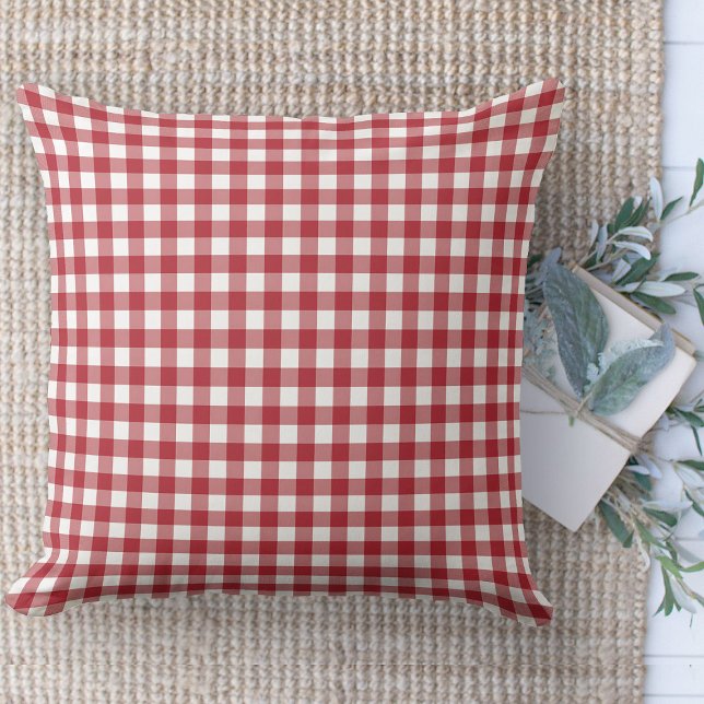 Almofada Soquete de Gingham, Vermelho e Branco, da Casa Far (throw pillow farmhouse pillows country red and white gingham plaid throw pillow )