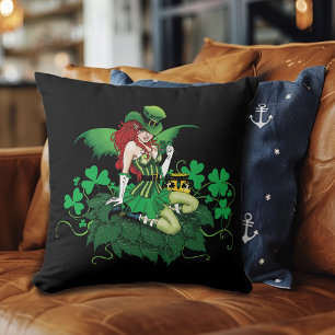 Almofada Sorte Verde Irlandês Fada Cabelo Vermelho Trevo