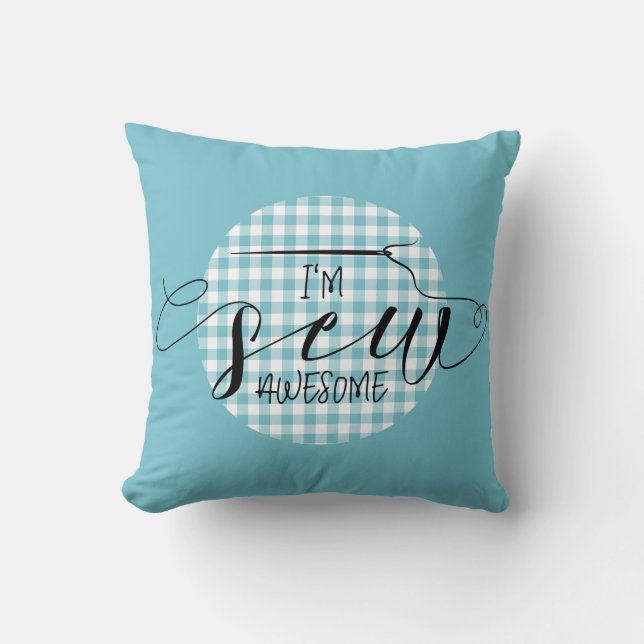 Almofada Sou o Sew Incrível Blue Gingham (Frente)