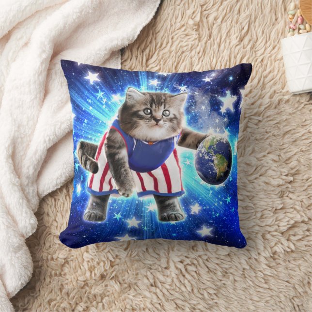Almofada Space cat jogando basquetebol (Cobertor)