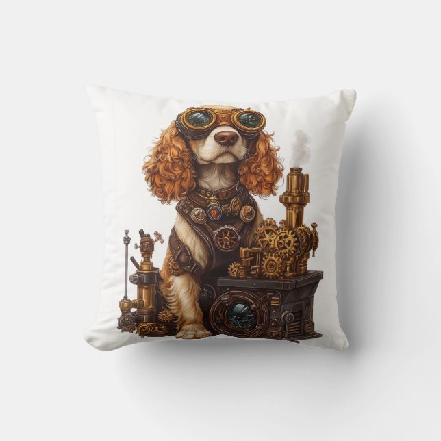 Almofada Spaniel Steampunk � Inventor de Cães Vitoriano (Frente)