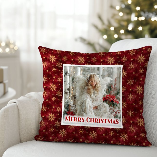 Almofada Spark Victorian Anjo Vermelho e Dourado Presente d (Spark Victorian Angel Red and Gold Holiday Gift Pillow)