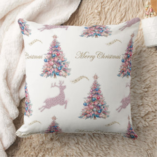 Almofada Sparkling Pastel Christmas Trees and Reindeer 