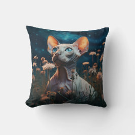 Almofada Sphynx Cat & Vibrant Flowers – Whimsical Art