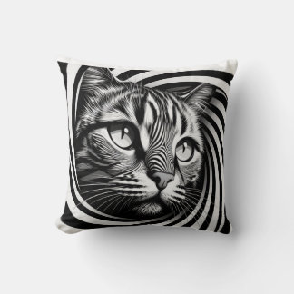 Almofada Spiral Cat Face Cushion – Hypnotic Feline Optical