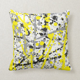 Almofada Splatter cinzento e amarelo preto da tinta