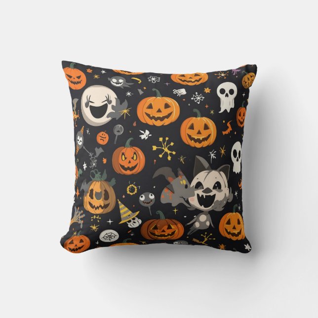 Almofada Spooky & Cute Jack-O'-Lantern Pattern Premium Thro (Frente)