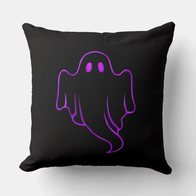 Almofada "Spooky Purple Glowing Ghost on Black Throw Pillow (Frente)