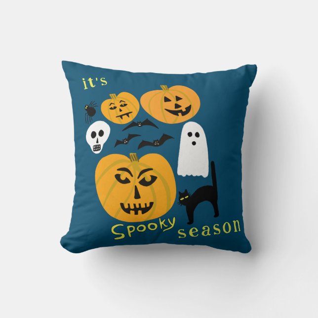 Almofada Spooky Season Pumpkins Ghost Bat HELLOWEEN (Frente)