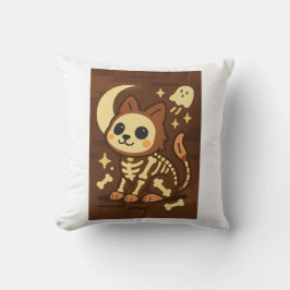 Almofada Spooky Skeleton Cat and Ghost Throw Pillow