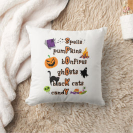 Almofada SPOOKY Spelling com todas as coisas Halloween