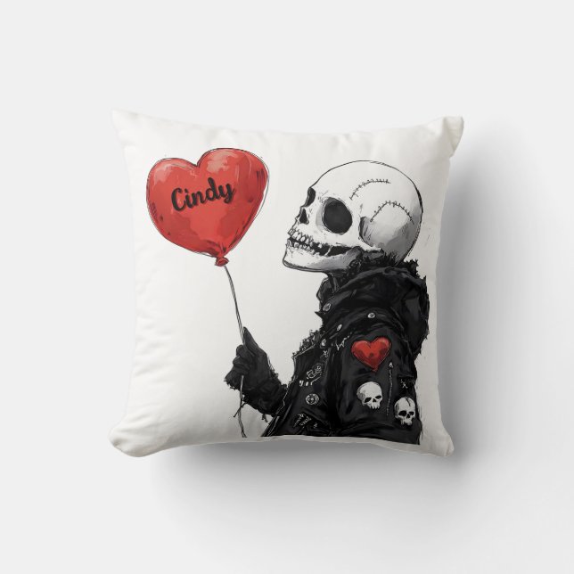 Almofada Spooky Sweetheart - Crânio Personalizável com Balã (Frente)