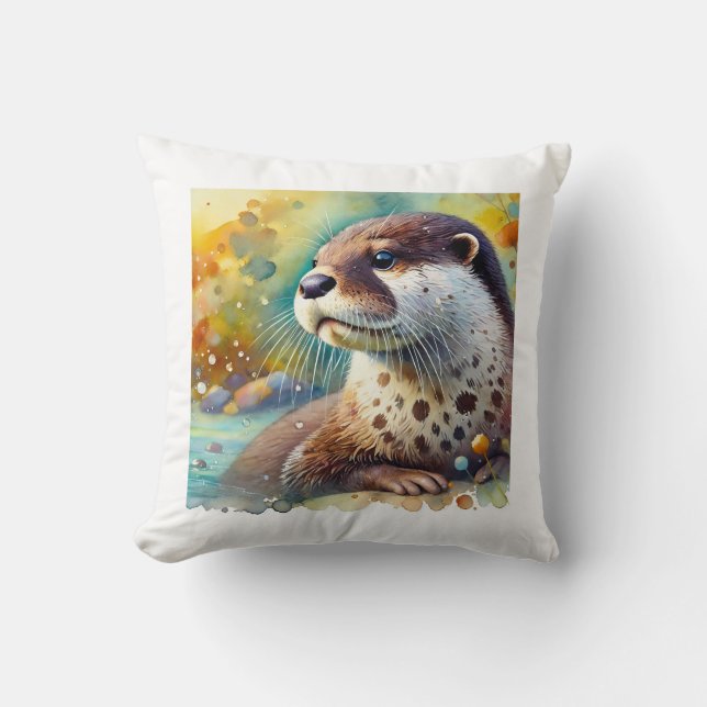 Almofada Spotted Neck Otter 230824AREF106 - Watercolor (Frente)