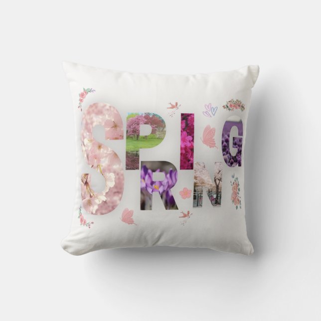 Almofada Spring Blooms Floral Typography Throw Pillow (Frente)