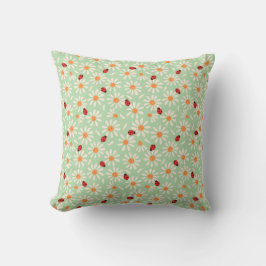Almofada Spring Ladybugs and Daisies Throw Pillow