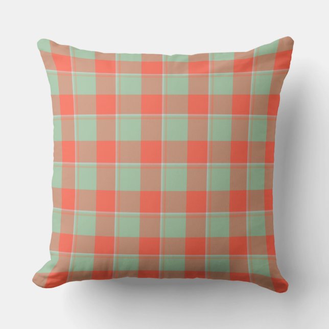 Almofada Spring Rain and Persimmon Plaid Green Apricot (Frente)