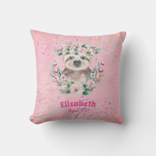 Almofada Sprinkles SLOTH Boho Girls Pink Flowers Gifts Boni