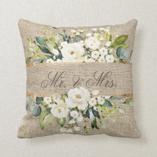 Almofada Sr. e Sra. White Dourada Floral Botânica Linen Ru