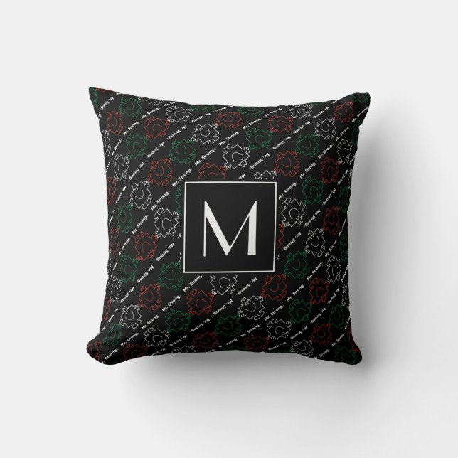 Almofada Sr. Forte | Padrão Vermelho, Branco e Verde | Mono (Frente)