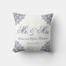 Sr. & Sra. Casamento Branco Azul Elegante Script