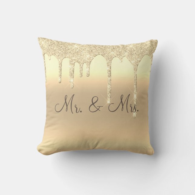 Almofada Sr. & Sra. Dourada Glitter Wedding Keepsasaeslegan (Frente)