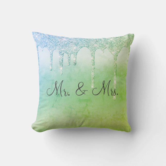 Almofada Sr. & Sra. Green Glitter Keepsasasaem Elegante (Frente)
