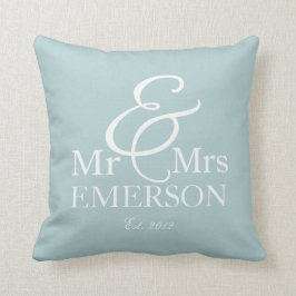 Almofada "Sr. & Sra." personalizado azul claro e branco