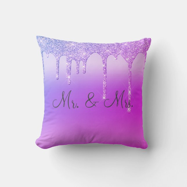 Almofada Sr. & Sra. Purple Pink Glitter Keepsaame Elegante (Frente)