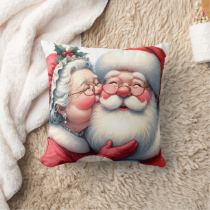 Almofada Sra. Clause beijando Papai Noel no Natal
