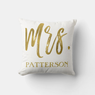 Almofada Sra. e Sobrenome Faux Gold Foil Travesseiro