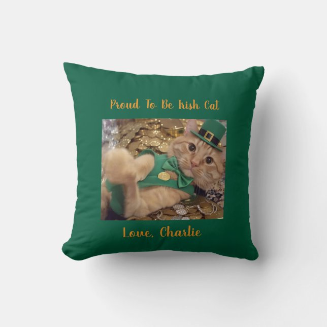 Almofada St Patrick's Day Leprechaun Cat  (Frente)