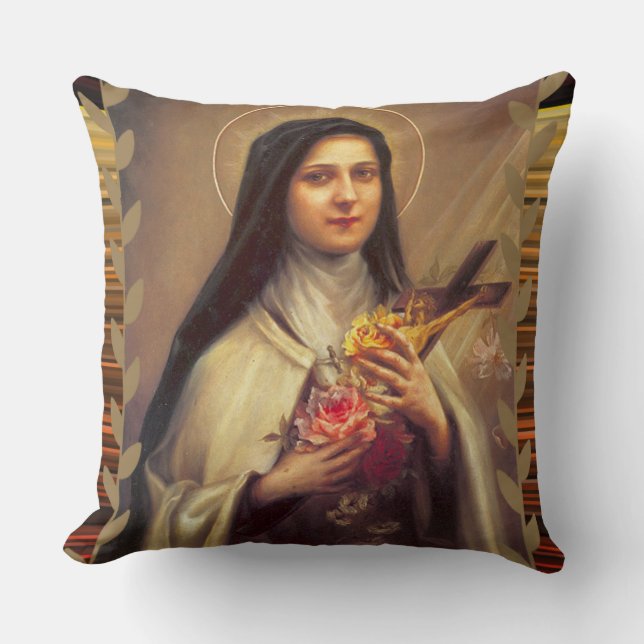 Almofada St. Therese o crucifixo pequeno dos rosas da flor (Frente)