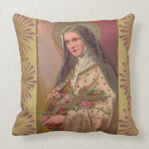 Almofada St. Therese o crucifixo pequeno dos rosas da flor