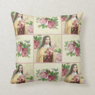 Almofada St. Therese os rosas pequenos da flor w/pink