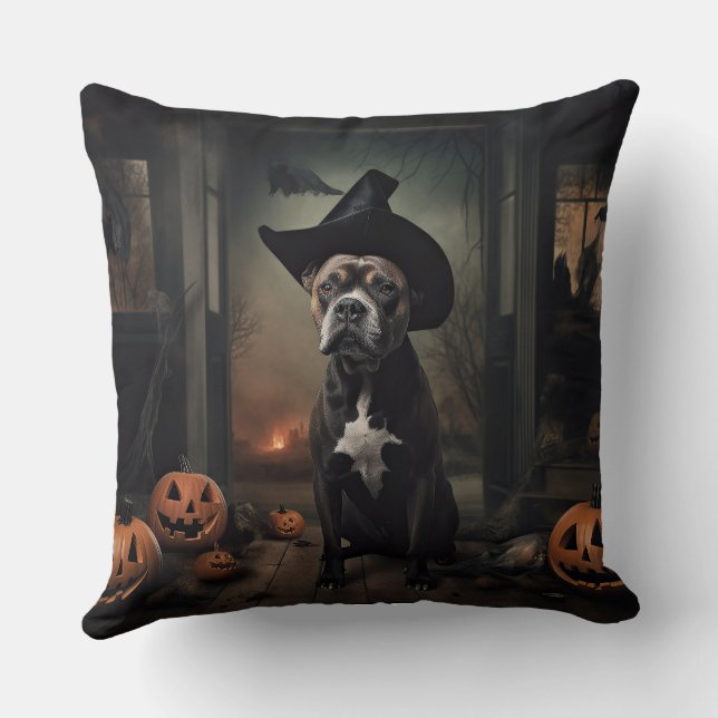 Almofada Staffordshire Terrier Pumpkins Halloween Scary (Verso)