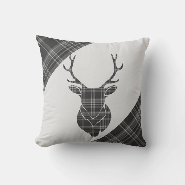 Almofada Stag Head e Cinza Tartan Patterno (Frente)