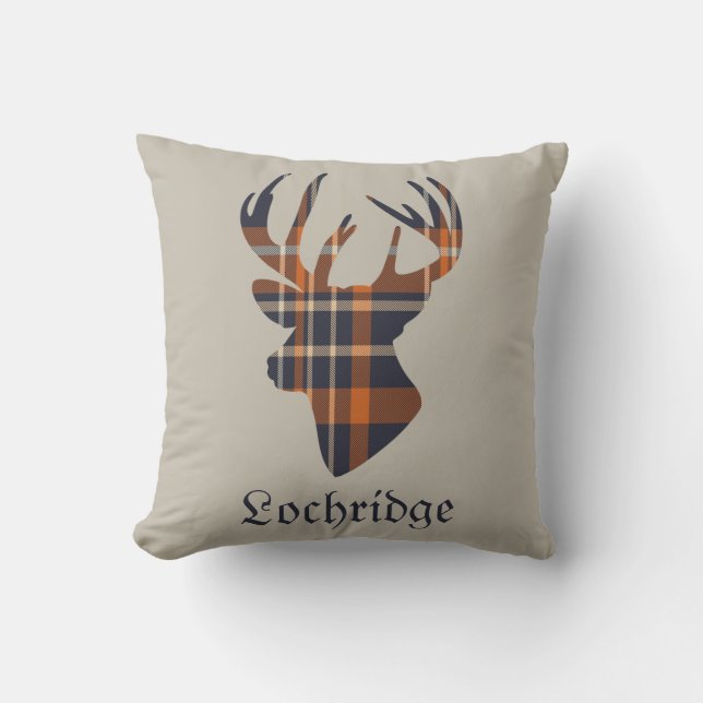 Almofada Stag Head Scottish Tartan Pattern Personalizado (Frente)