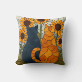 Almofada Stained Glass Cats and Sunflowers Art Design