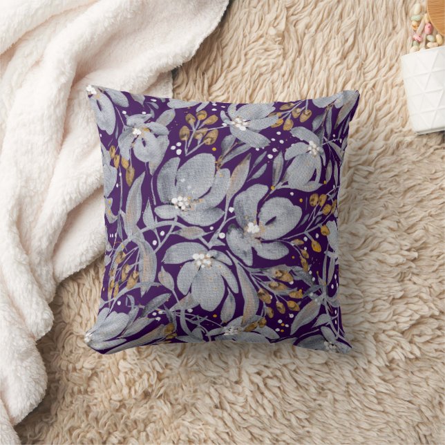 Almofada Stand Out-Silver e Dourado Floral no Artisan Roxo (Cobertor)