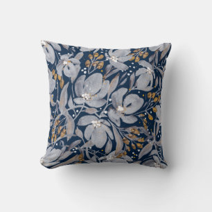 Almofada Stand Out-Silver e Dourado Floral no Azul da Meia-
